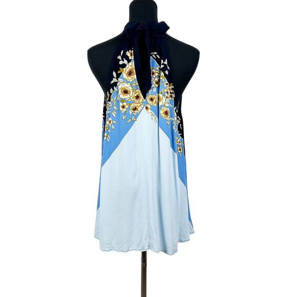 Free People Beat of My Heart Tunic/Dress Blue Floral Bow Anthro Womens Sz Small - Picture 8 of 10